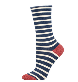 Socksmith Canada Inc Bamboo-Sailor Stripe Roll Top-Navy/Ladies