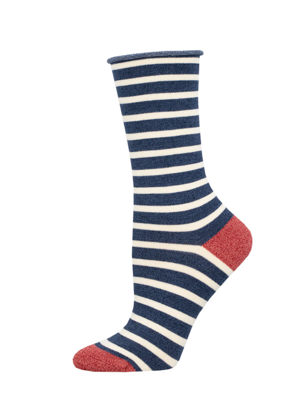 Socksmith Canada Inc Bamboo-Sailor Stripe Roll Top-Navy/Ladies