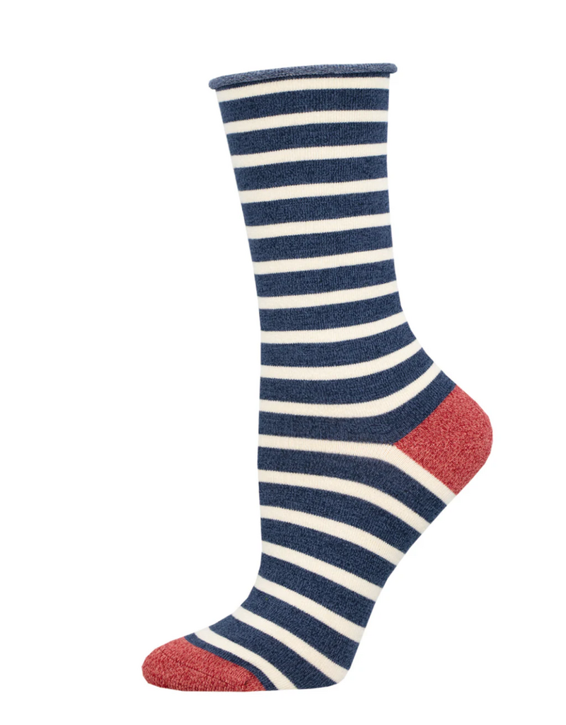 Socksmith Canada Inc Bamboo-Sailor Stripe Roll Top-Navy/Ladies
