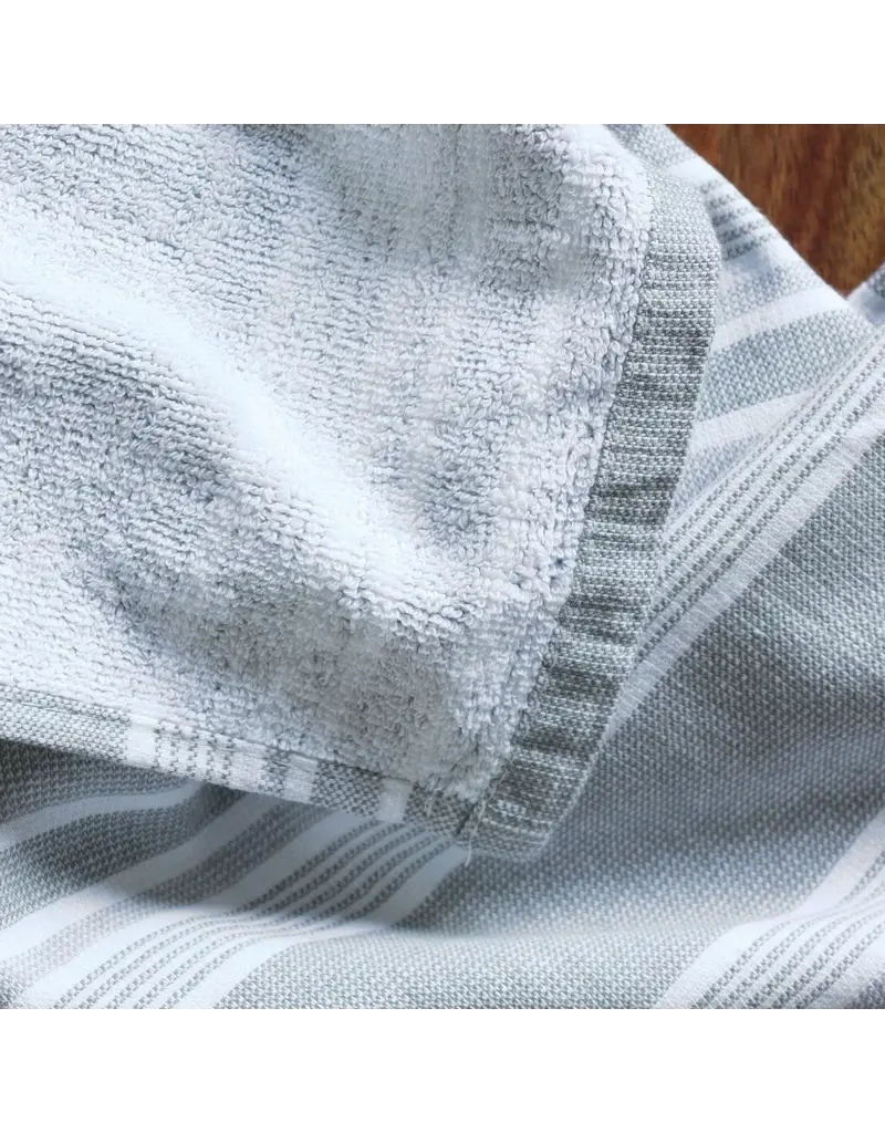 Harman Wide Stripe Single Terry Reverse Towel-Grey