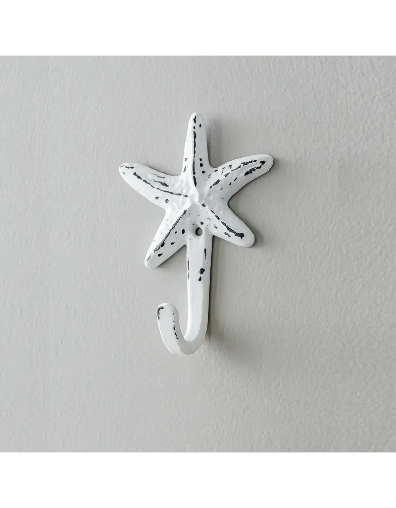 North American Country Home Starfish Iron Nautical Hook-White