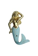 North American Country Home Mermaid Wall Hook-Blue Patina & Gold