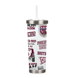 RFSJ 24oz.WhiteInsulatedTumblerWithSilverBottom&TopClearStraw