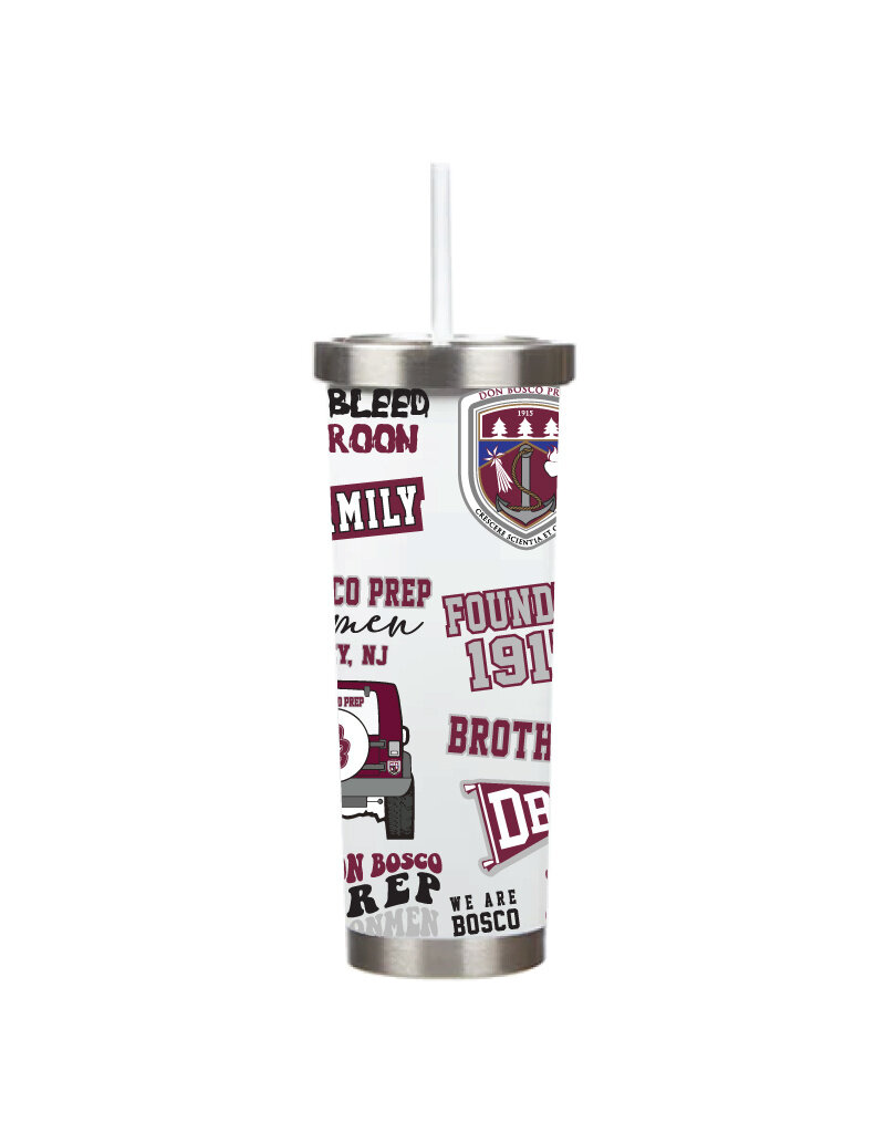 RFSJ 24oz.WhiteInsulatedTumblerWithSilverBottom&TopClearStraw
