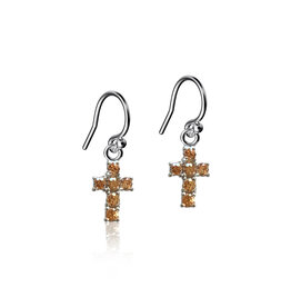 Dayna Design Mii Cross Crystal Dangle Earrings Silver