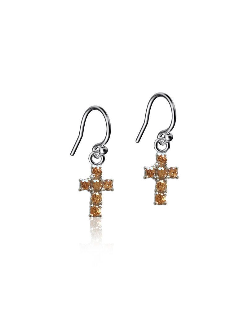 Dayna Design Mii Cross Crystal Dangle Earrings Silver