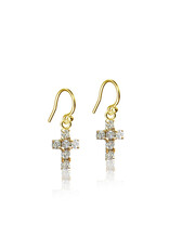 Mini Cross Crystal Dangle Earrings Gold Plated