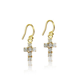 Mini Cross Crystal Dangle Earrings Gold Plated
