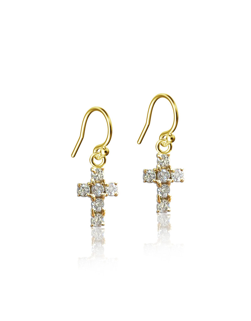 Mini Cross Crystal Dangle Earrings Gold Plated