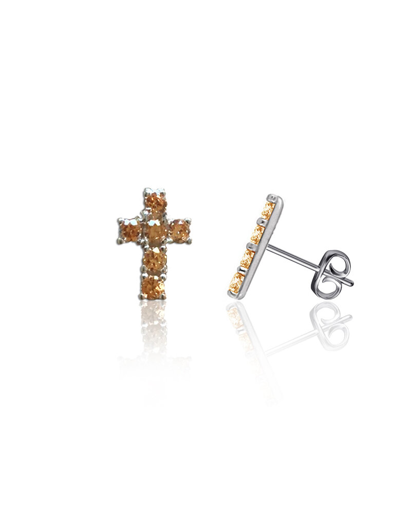 Mini Cross Crystal Post Earrings Silvr