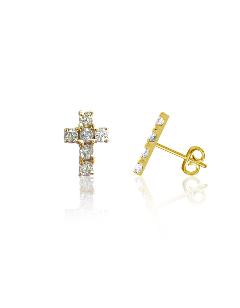 Dayna Designs Mini Crystal Cross Post Earrings Gold Plated