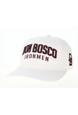 L2 Brand League Legacy White MPS hat with Don Bosco Ironmen front, DB on side