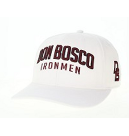 L2 Brand League Legacy White MPS hat with Don Bosco Ironmen front, DB on side