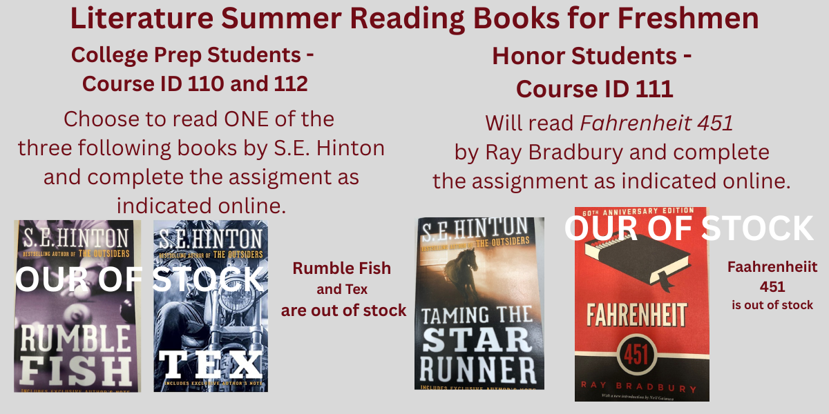 Freshmen Summer Reading Literature Books Updated
