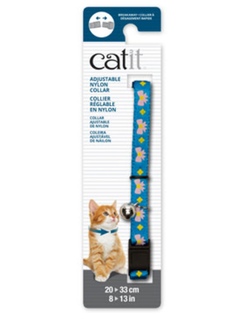 Catit Catit Adjustable Breakaway Nylon Collar - Blue with Pink Bows