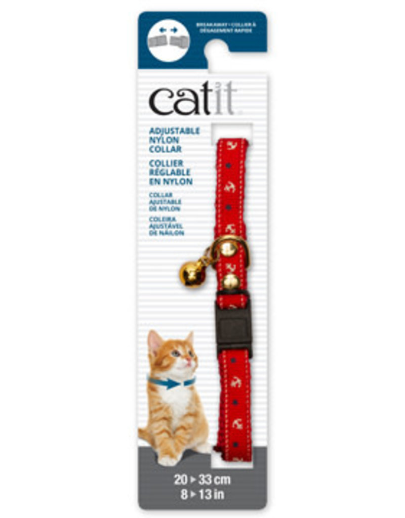 Catit Catit Adjustable Breakaway Nylon Collar with Rivets - Red Nautical - 20-33 cm (8-13 in)
