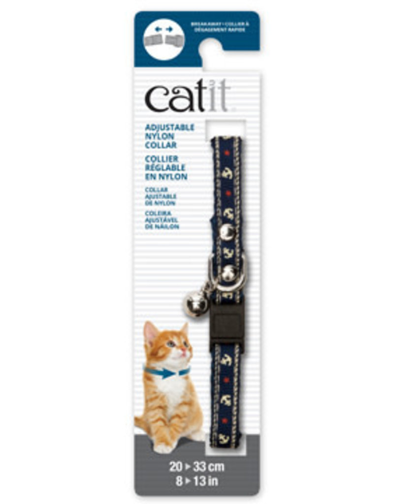 Catit Catit Adjustable Breakaway Nylon Collar with Rivets - Blue Nautical - 20-33 cm (8-13 in)