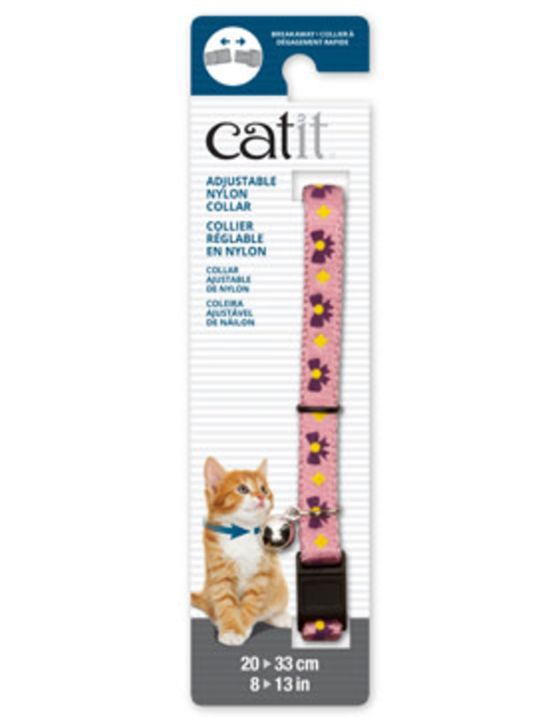 Catit Catit Adjustable Breakaway Nylon Collar - Pink with Purple Bows - 20-33 cm (8-13 in)