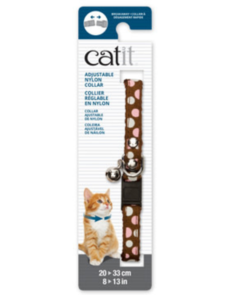 Catit Catit Adjustable Breakaway Nylon Collar with Rivets - Brown with Polka Dots