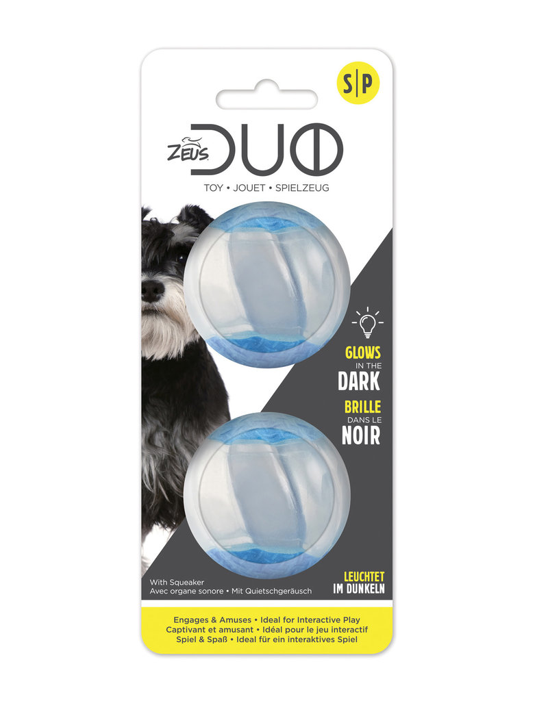 Zeus Duo Ball with Squeaker & Glow Small - 2pk