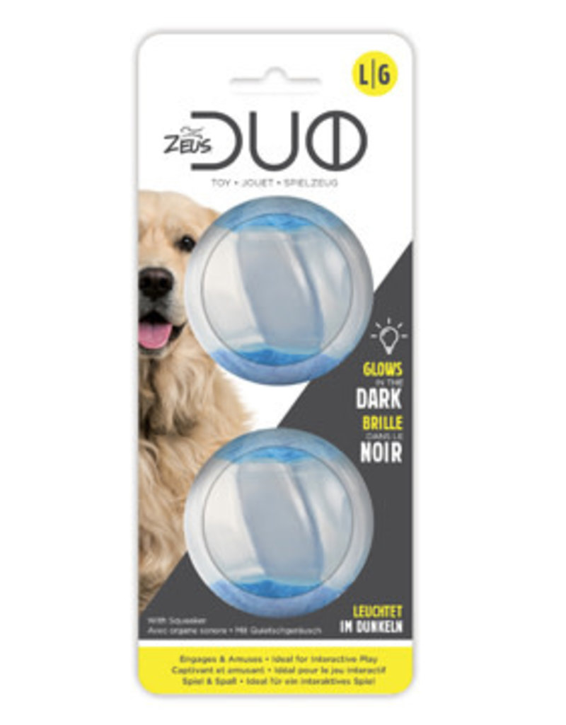 Zeus Duo Ball with  Squeaker & Glow Large - 2pk