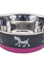 Maslow Trade Maslow Trade Non Skid Puppy Design Bowl Pink Grey 13oz