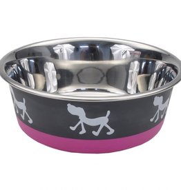 Maslow Trade Maslow Trade Non Skid Puppy Design Bowl Pink Grey 13oz