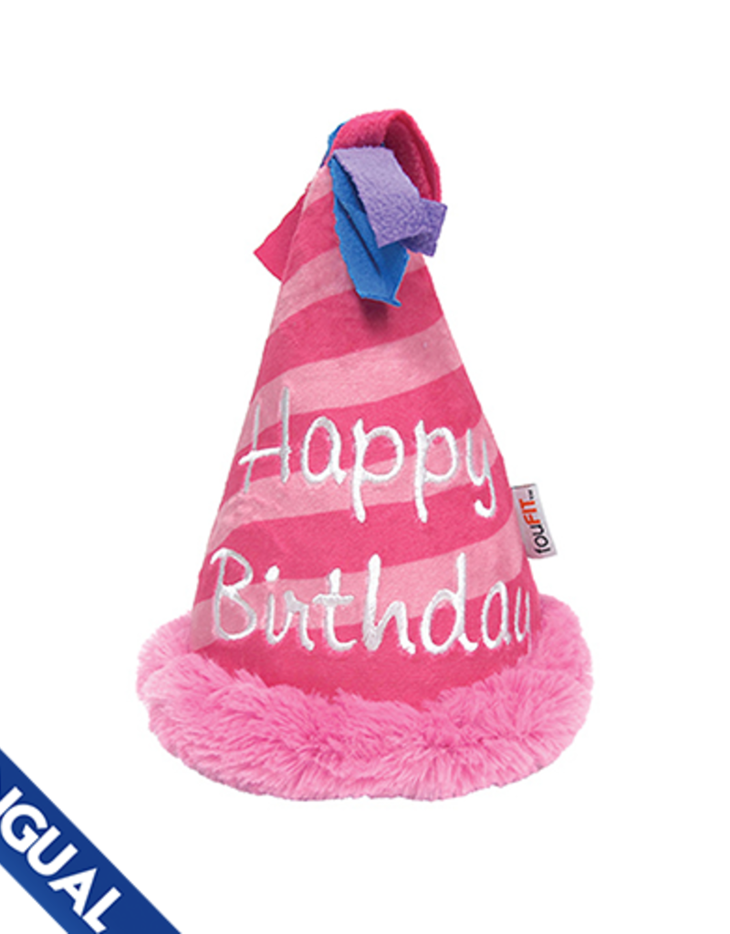Foufou FouFou Plush Crinkle Birthday Hat Dog Toy - Pink