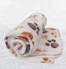 Soft Fleece Pet Blanket - Beige Paw Print - Medium
