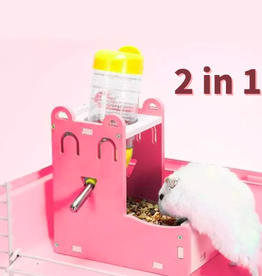 2 in 1 Hamster Bottle Holder & Food Feeder - Pink