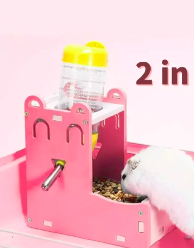 2 in 1 Hamster Bottle Holder & Food Feeder - Pink