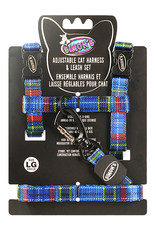 Simon's Adjustable Nylon Harness and Leash Plaid - Blue L