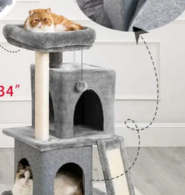 wish Multi-Level Cat Tree Tower Condo Furniture with Sisal Scratching Posts Grey, LV3-86CM(34")