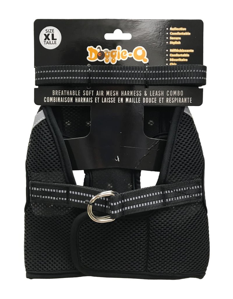 Doggie-Q Doggie-Q Mesh Dog Harness & Leash Combo - Black - XL