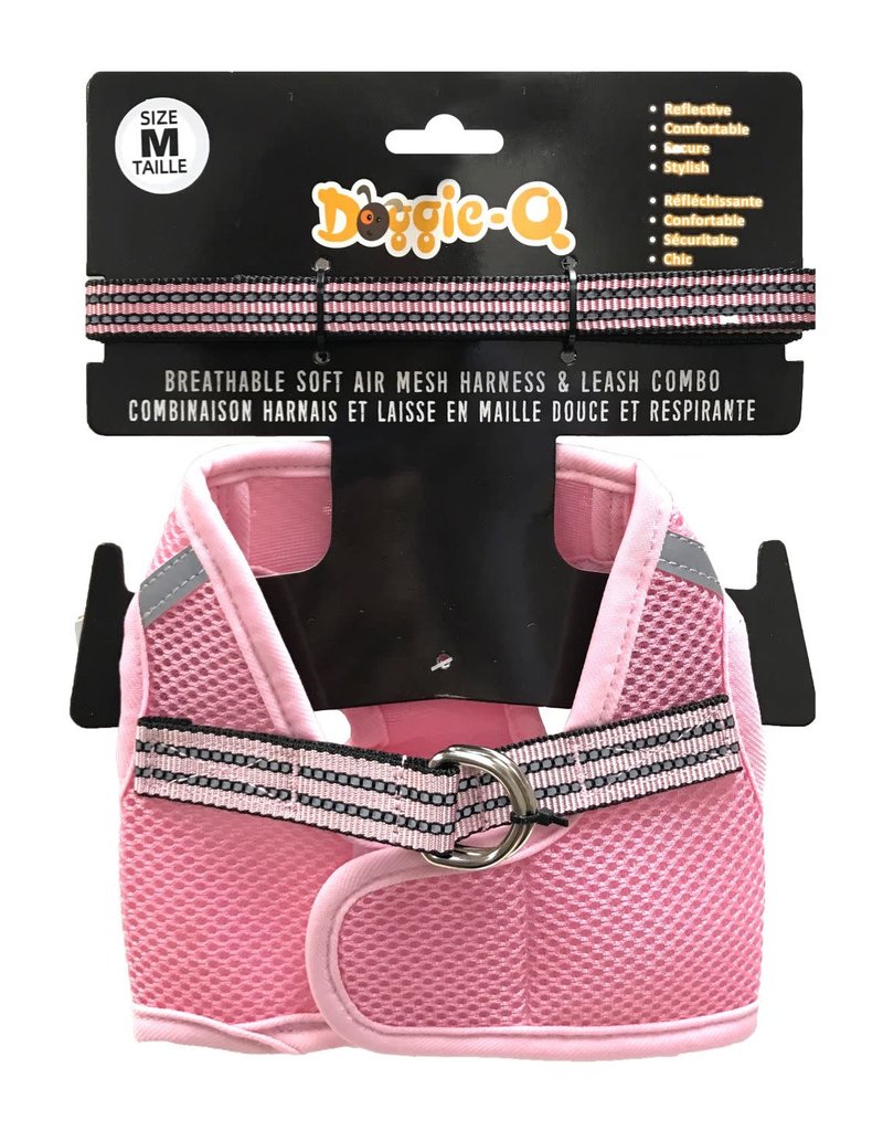 Doggie-Q Doggie-Q Mesh Dog Harness & Leash Combo - Pink - XL