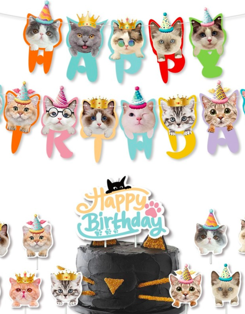 AliExpress Cat Happy Birthday Party Decorations - Cake Toppers & Banner