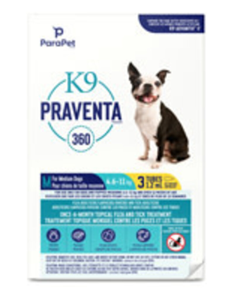Parapet Parapet K9 Praventa 360 Flea & Tick Treatment - Medium Dogs 4.6 kg to 11 kg - 3 Tubes