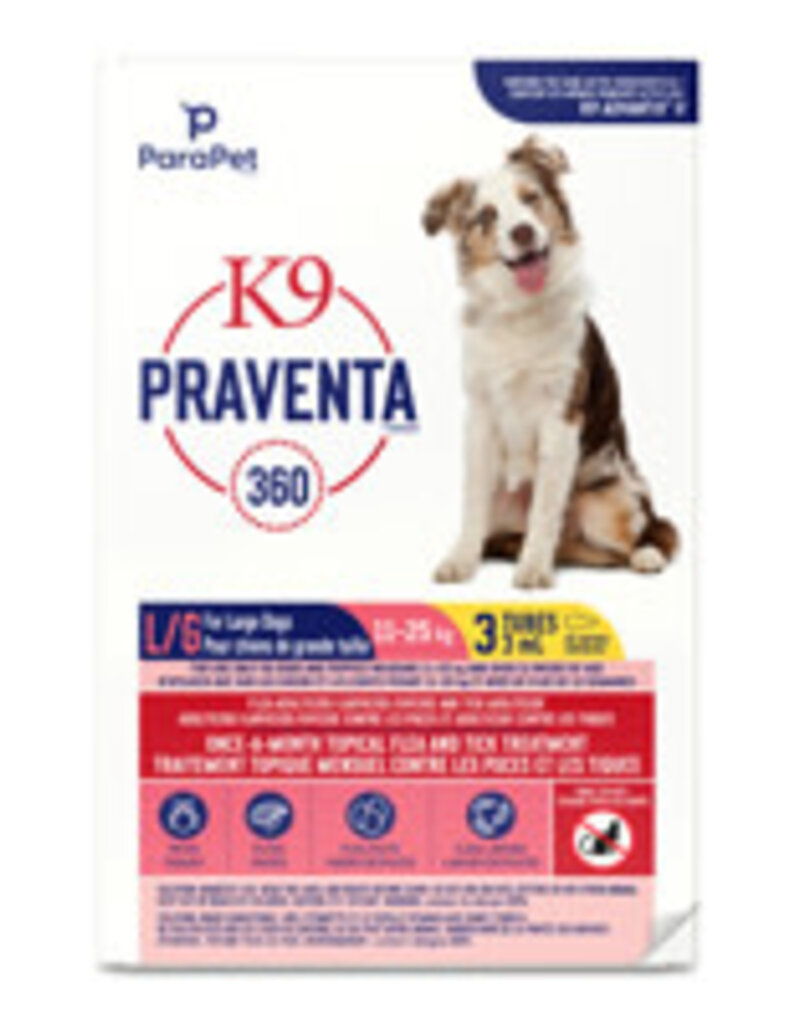 Parapet Parapet K9 Praventa 360 Flea & Tick Treatment - Large Dogs 11 kg to 25 kg - 3 Tubes