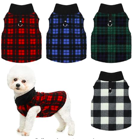 Qesonoo Qesonoo Fleece Dog Vest - Assorted Plaid - XLarge