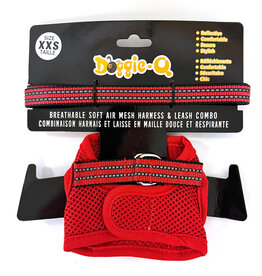 Doggie-Q Doggie-Q Mesh Dog Harness & Leash Combo - Red - XXS