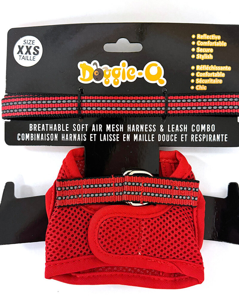 Doggie-Q Doggie-Q Mesh Dog Harness & Leash Combo - Red - XXS
