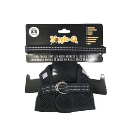 Doggie-Q Doggie-Q Mesh Dog Harness & Leash Combo - Black - XS