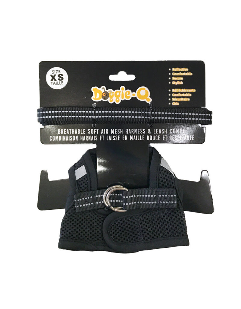 Doggie-Q Doggie-Q Mesh Dog Harness & Leash Combo - Black - XS
