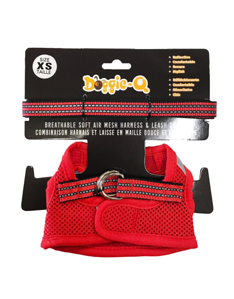 Doggie-Q Doggie-Q Mesh Dog Harness & Leash Combo - Red - XS