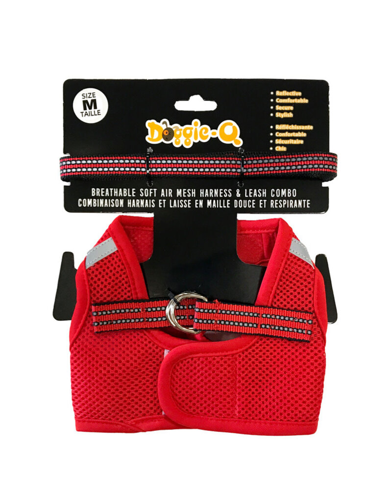 Doggie-Q Doggie-Q Mesh Dog Harness & Leash Combo - Red - M