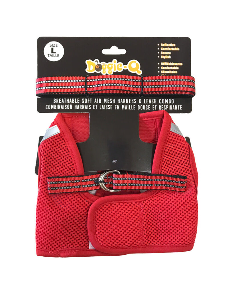 Doggie-Q Doggie-Q Mesh Dog Harness & Leash Combo - Red - L