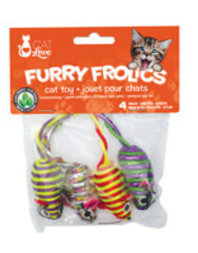 Cat Love Furry Frolics Cat Toy - Glitter Stripe Catnip Mice - 4 pieces