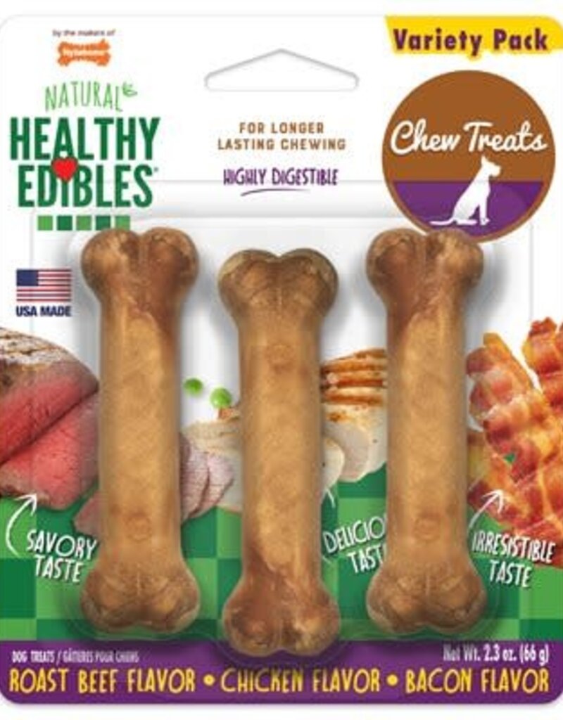 Nylabone Nylabone Healthy Edibles Beef-Chicke-Bacon Variety - 3 Pack Petite