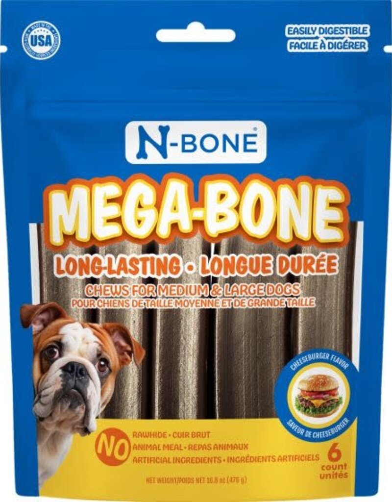 N-Bone N-Bone Mega Bone Long Lasting Chew Sticks for Dogs - Cheeseburger 6pk (16.8oz)