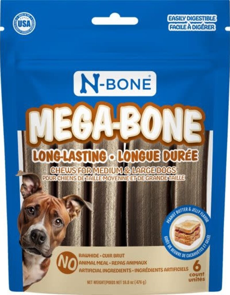 N-Bone N-Bone Mega Bone Long Lasting Chew Sticks for Dogs - Peanut Butter & Jelly 6pk (16.8oz)